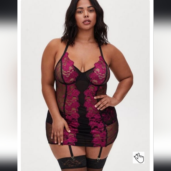 torrid Other - New! 3x [Torrid] Embroidered Mesh Pink & Black Chemise ❤️ -New no tags